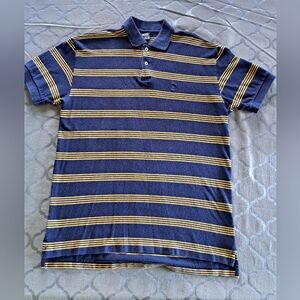 VTG 90s Ralph Lauren Navy with Yellow Stripe Cotton Polo Men's L